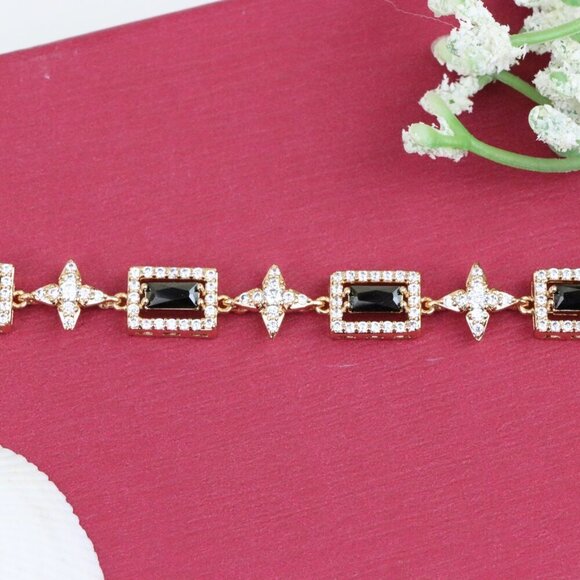 Elegant Rose Gold Plated Bracelet with Black Stones and Star Accents, XPBL0694 - Picture 10 of 11